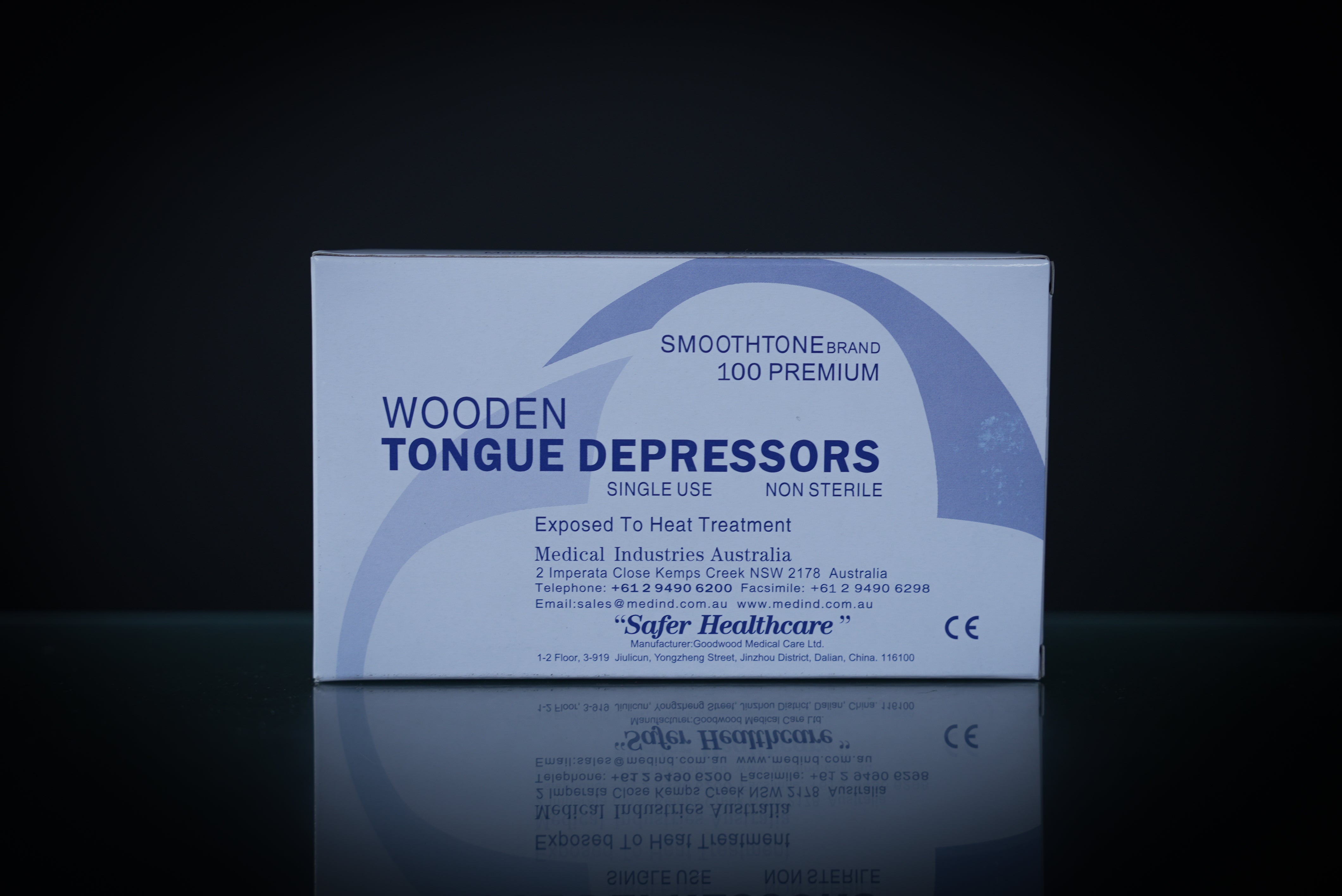 box of 100 premium tongue depressors used in the application of petroleum jelly during tattooing by tattoo artists.